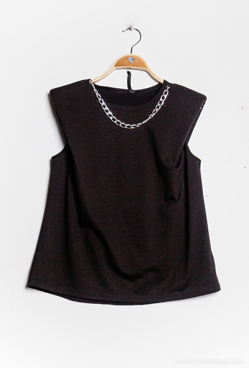 Grossiste A BRAND - Tshirt avec épaulettes et chaîne
