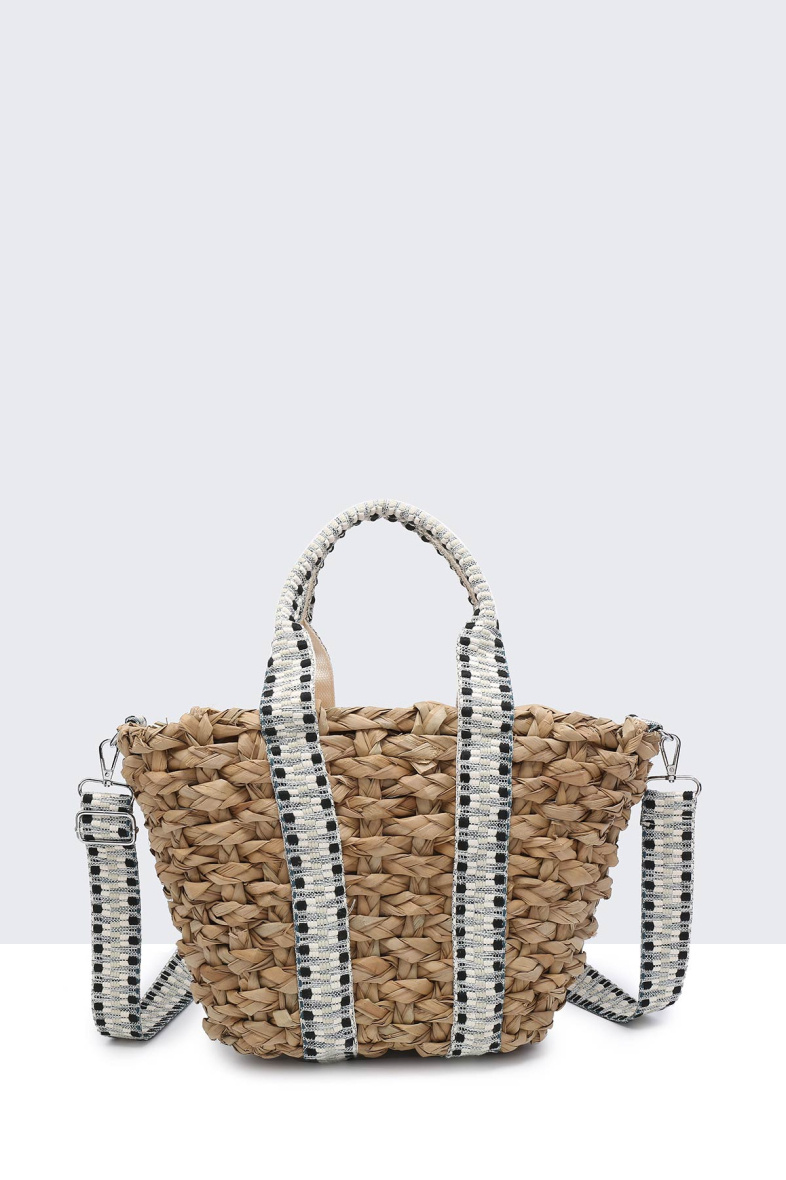 Wholesaler A&E - G8838-BV Sac à main panier en raphia avec l'anse textile à motif