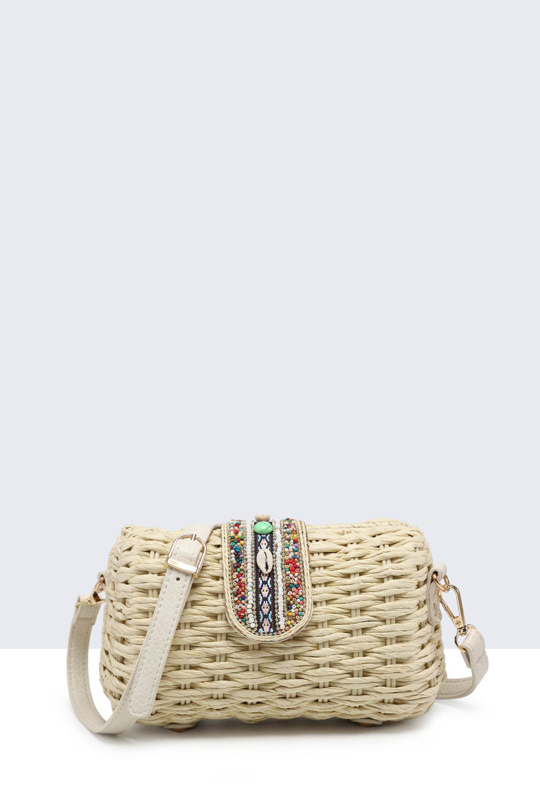 Wholesaler A&E - 9142-BV Paper straw shoulder bag on rigid frame