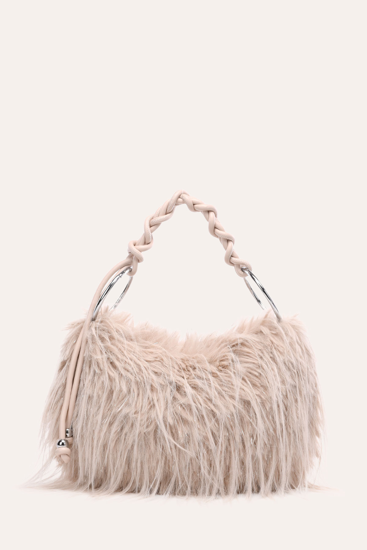 Grossiste A&E - W61467 Sac à main fourrure pailleté avec anse tressée