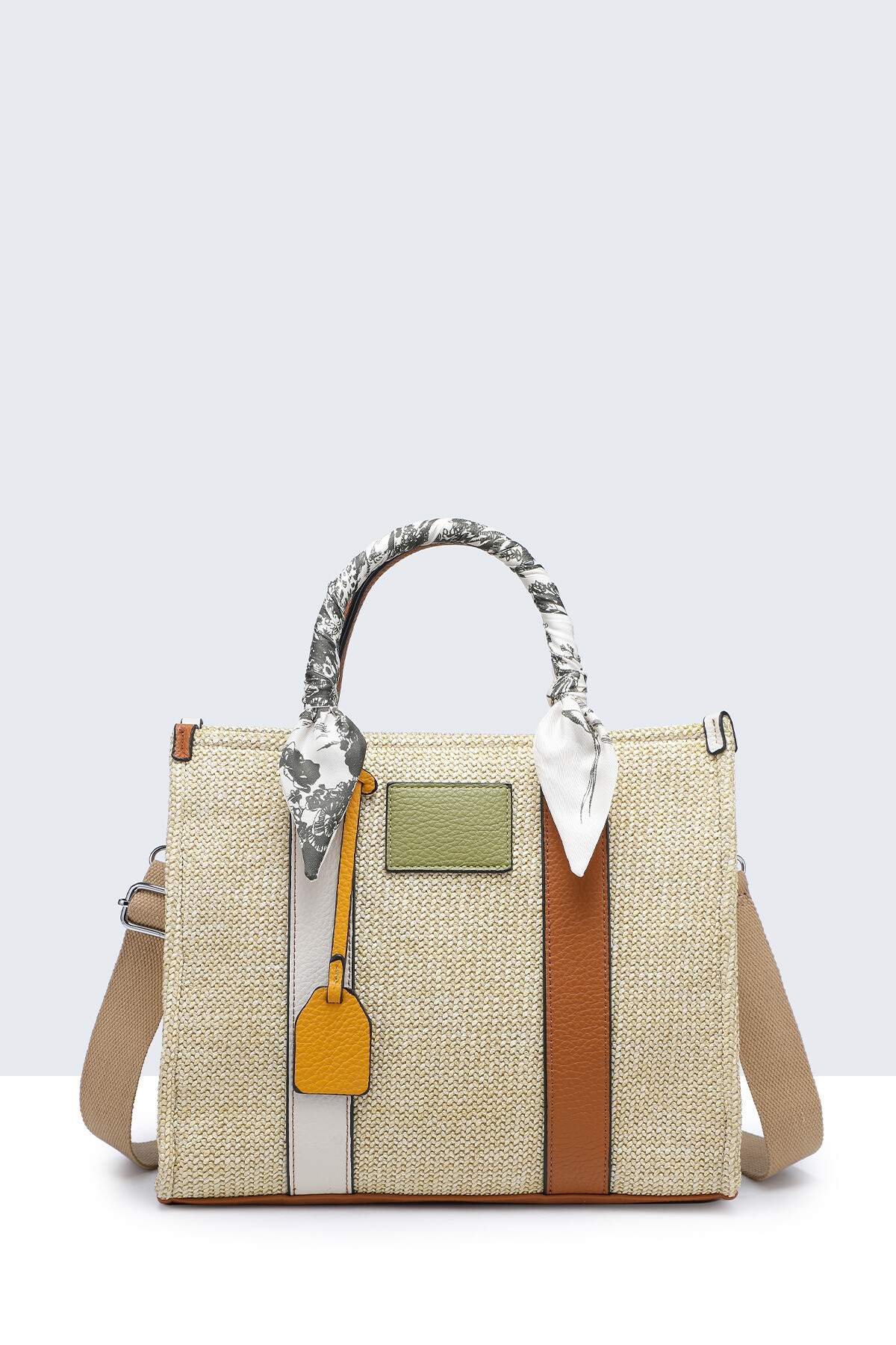 Mayorista A&E - 28791-bv bolso de paja sintético multicolor con decoración de bufanda