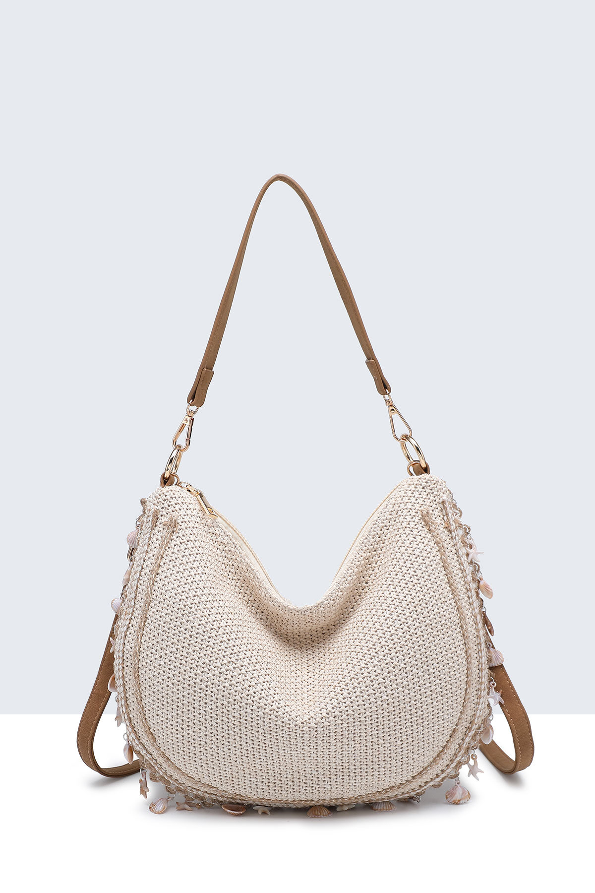 Großhändler A&E - 28990-BV Handtasche aus geflochtenem Polypropylen-Stroh mit Muscheln