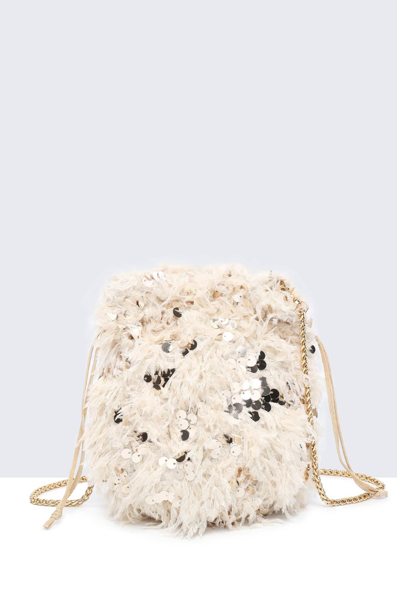 Wholesaler A&E - 28562-BV Shoulder bag with sequin feather, purse/bucket shape