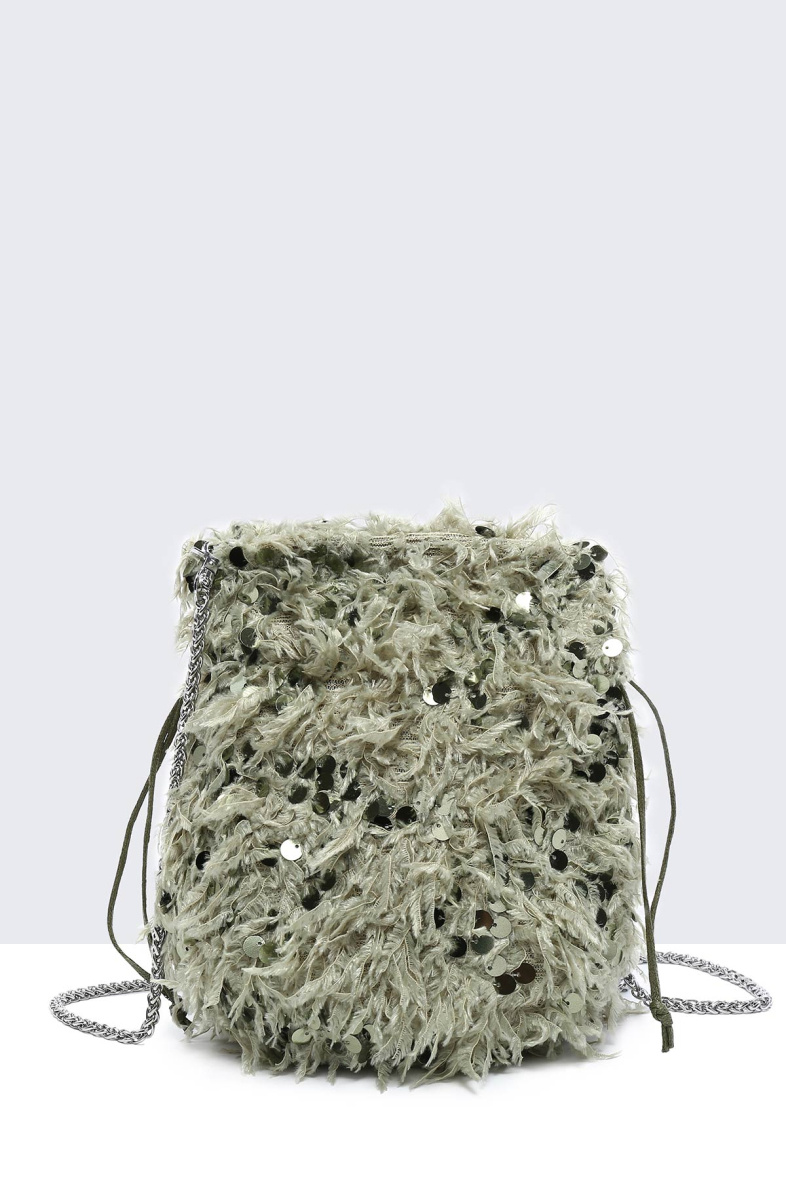 Wholesaler A&E - 28562-BV Shoulder bag with sequin feather, purse/bucket shape