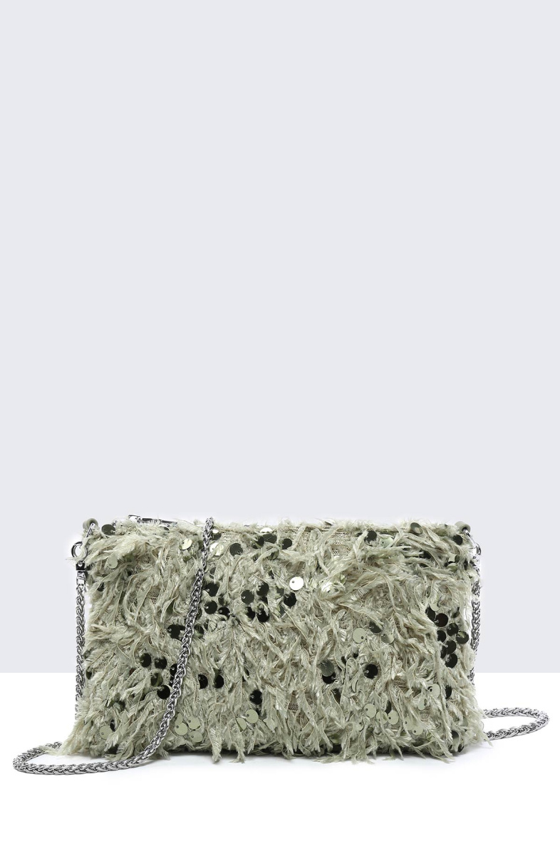 Wholesaler A&E - 28565-BV Sequin Feather Crossbody Clutch Bag