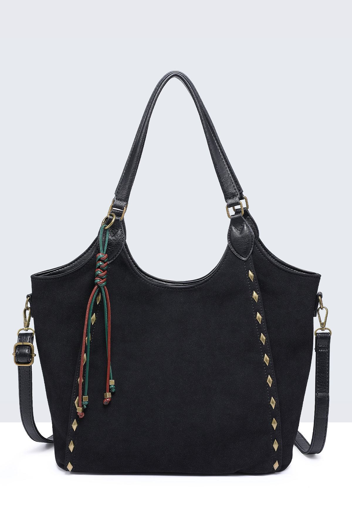 Grossiste A&E - 11141-BV Sac à main épaule effet nubuck avec ornements métalliques