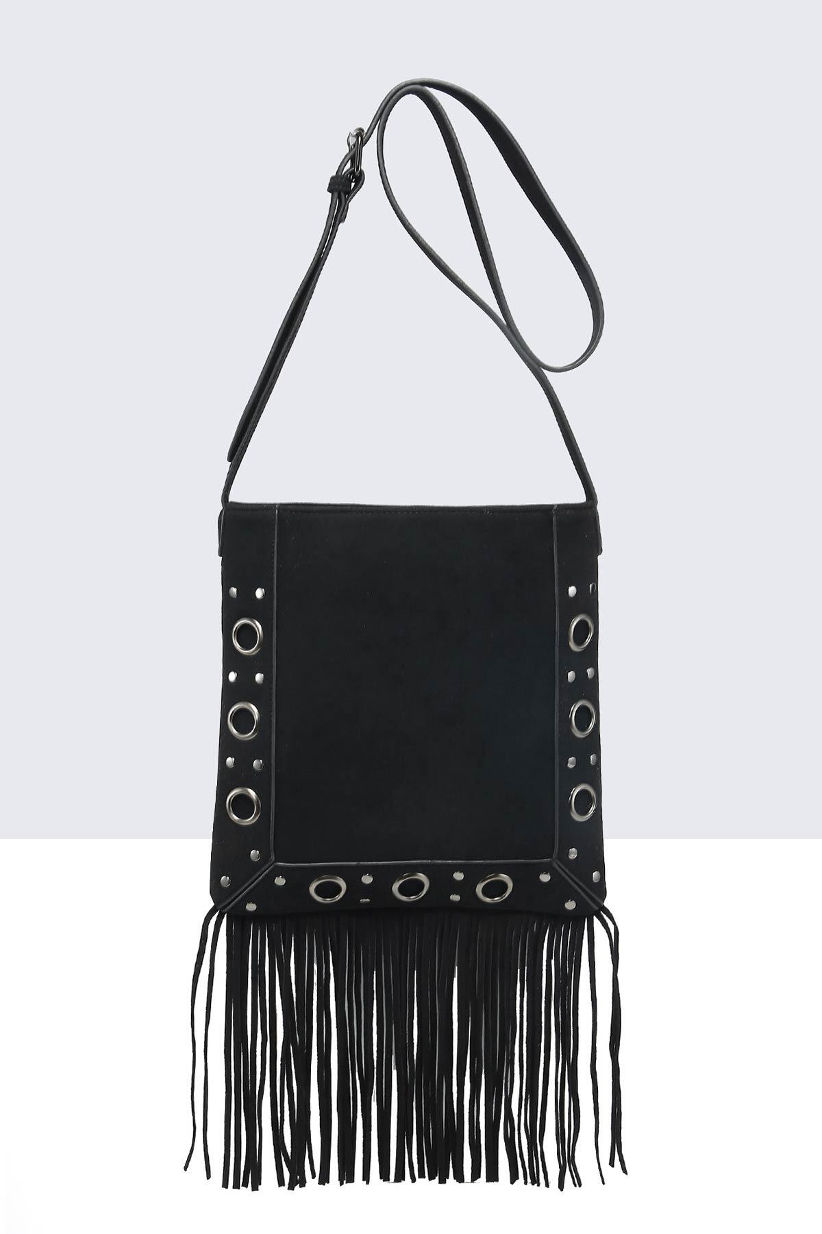 Grossiste A&E - 28851-BV Sac Bandoulière rabat à frange et clous style Bohème