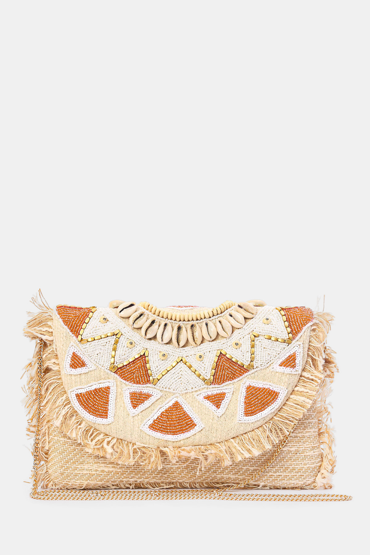 Großhändler A&E - SGK-54-Z-Taschenklappe Tasche Tweed-Baumwollkette, ethnische Bohemian Perlen