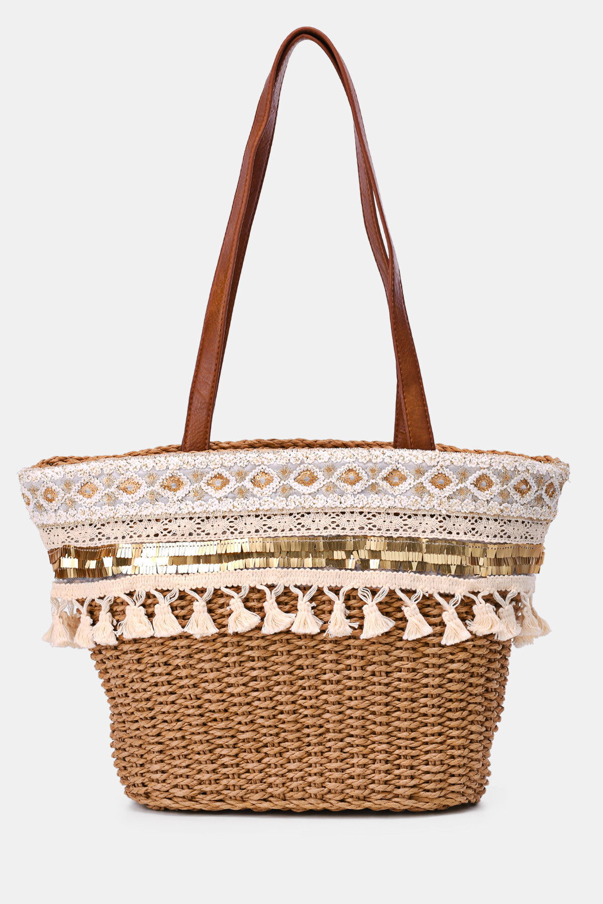 Wholesaler A&E - XS13138 Paper straw handbag adorned with lace, sequins