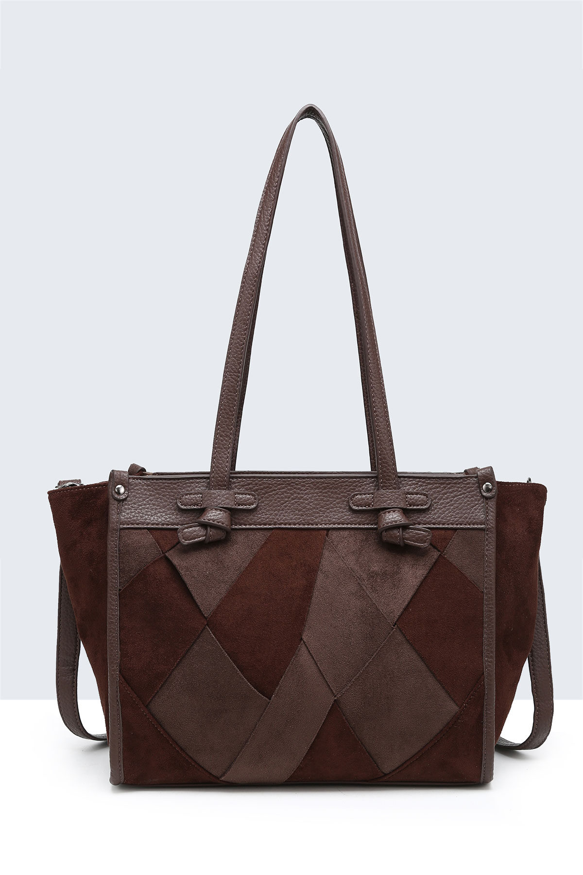Wholesaler A&E - BV-29082 Nubuck Effect Patchwork Fin Shoulder Bag