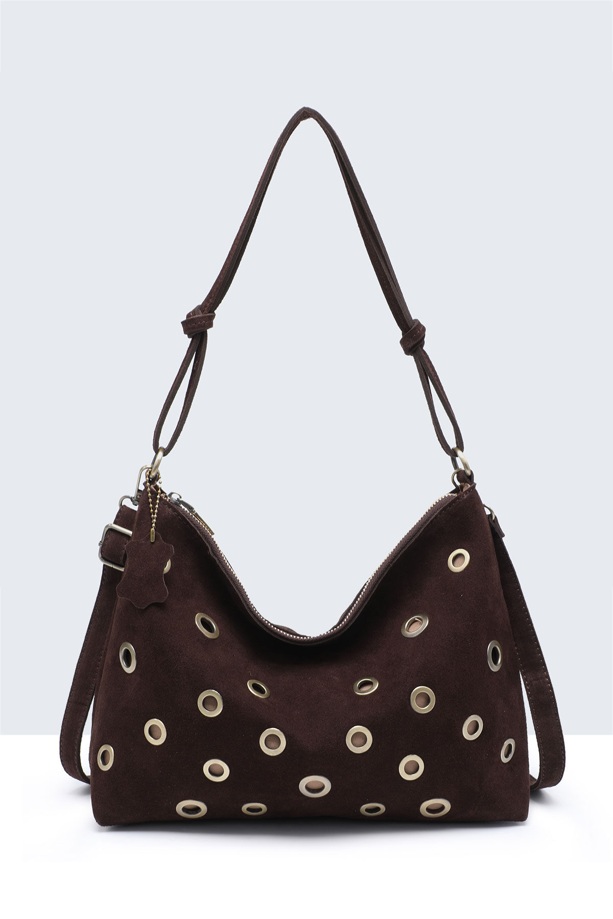 Wholesaler A&E - BV-29127 Studded Leather Suede Hobo Shoulder Bag