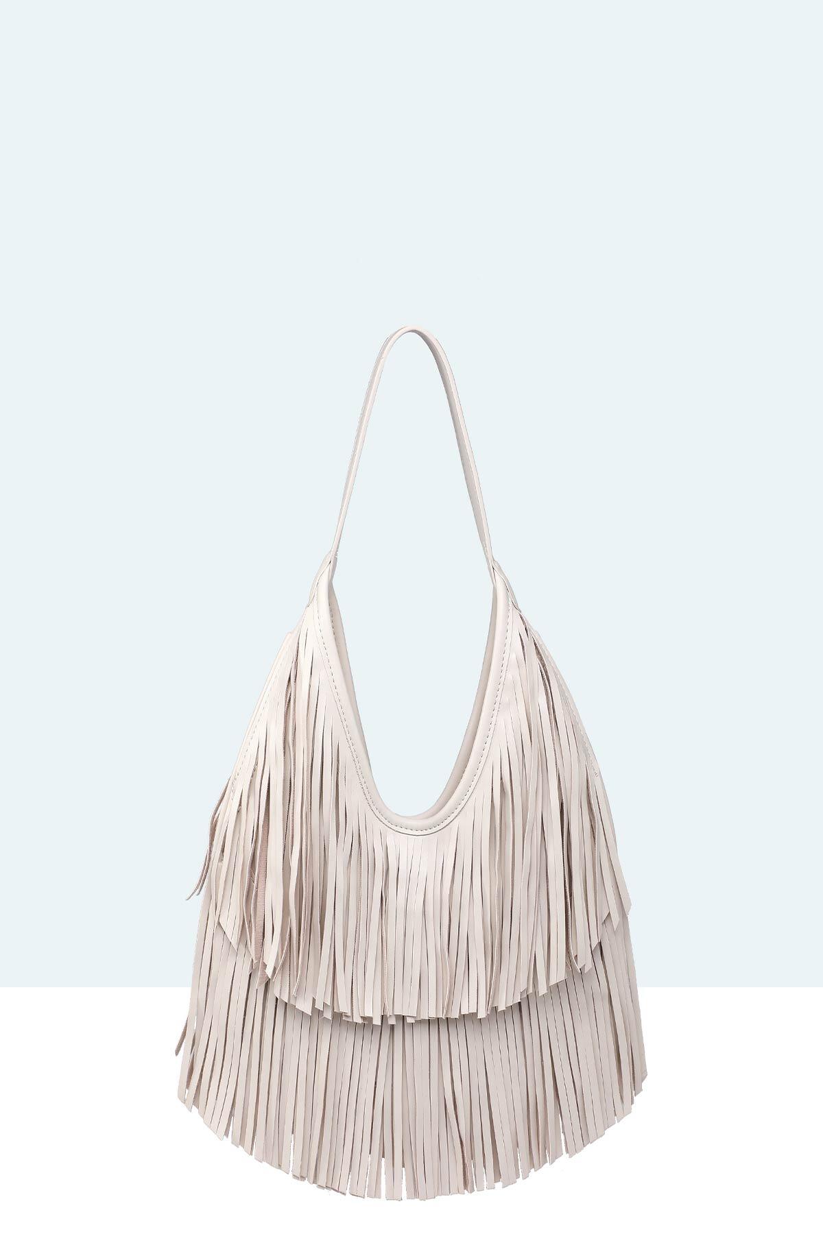 Grossiste A&E - 11142-BV-VS Sac épaule à frange style Bohème