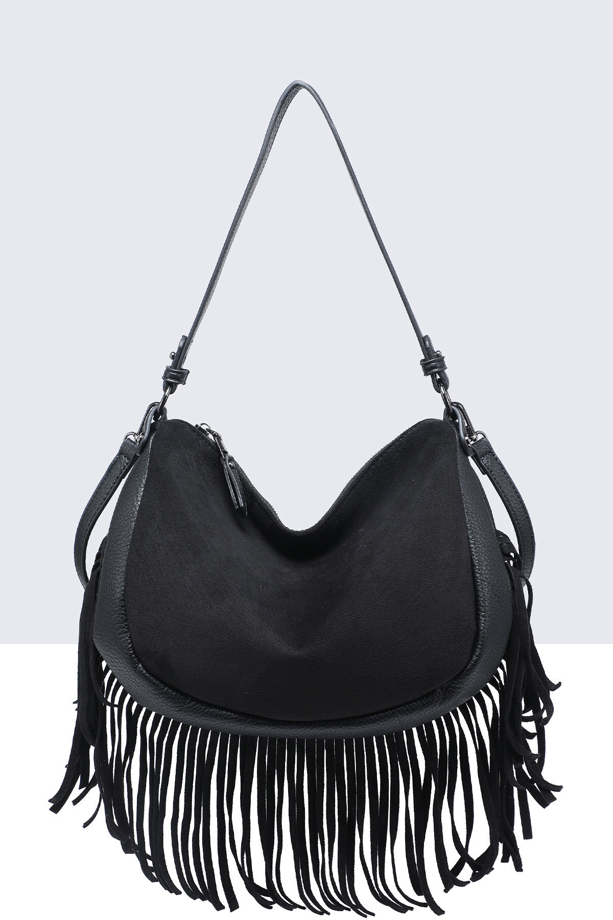 Grossiste A&E - 33004-BV Sac à main épaule effet nubuck avec franges