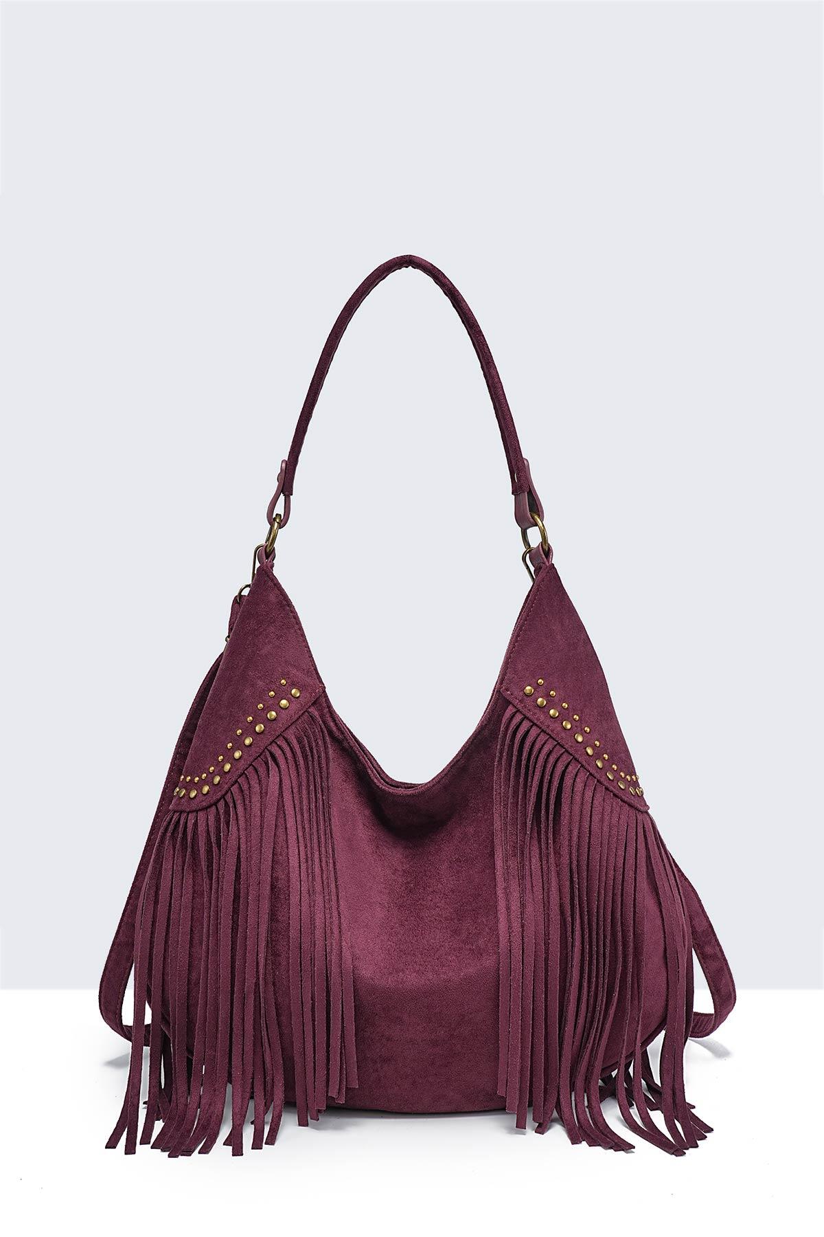 Wholesaler A&E - 28936-BV Bohemian-style shoulder bag with fringe and studs