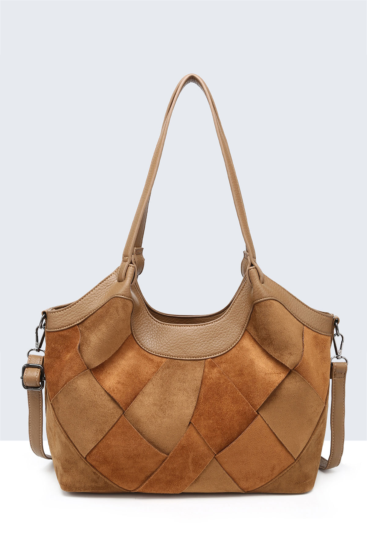 Wholesaler A&E - BV-29081 Nubuck effect Patchwork fin shoulder bag