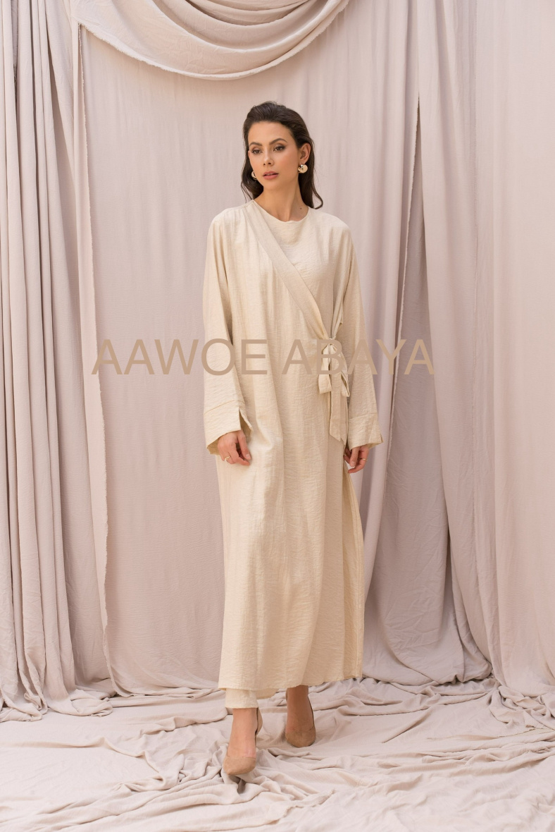 Wholesaler Aawoe Paris® - Wrap-Style Abaya with Belt and Long Sleeves