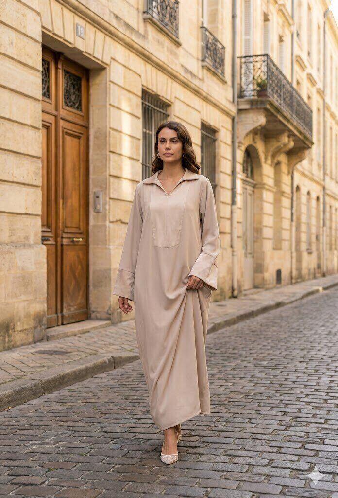 Grossiste Aawoe Paris® - Robe Abaya Élégante avec Col
