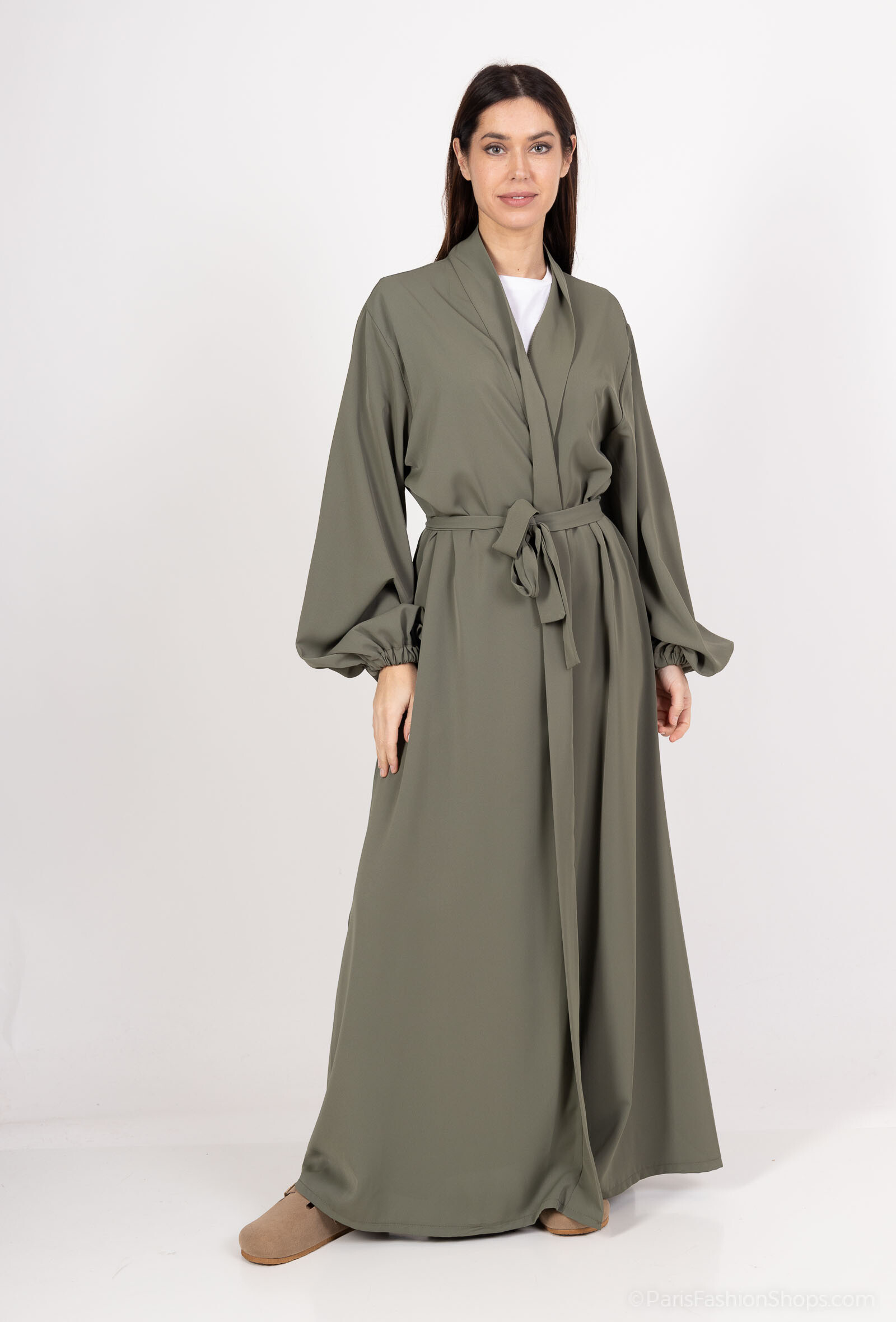 Wholesaler Aawoe Paris® - Kimono-Style Abaya with Adjustable Belt and Wide Sleeves