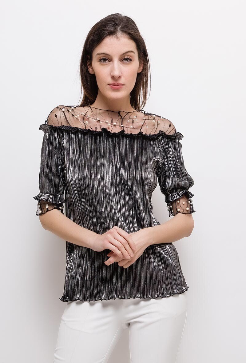 Mayorista ABELLA - Blusa brillante con perlas