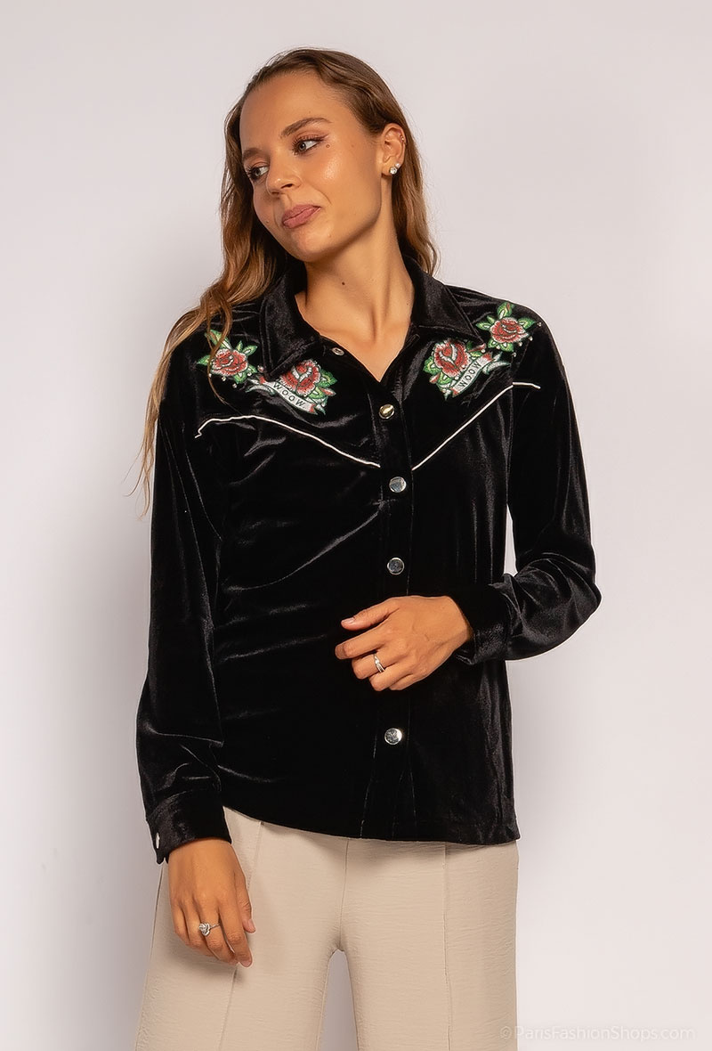 Mayorista ABELLA - Chaqueta de terciopelo con strass y flores