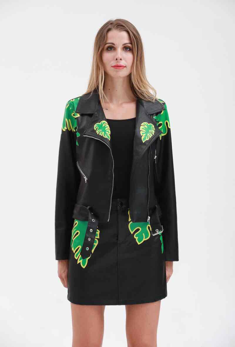 Grossiste ABELLA - Veste en similicuir avec fleuilles imprimées