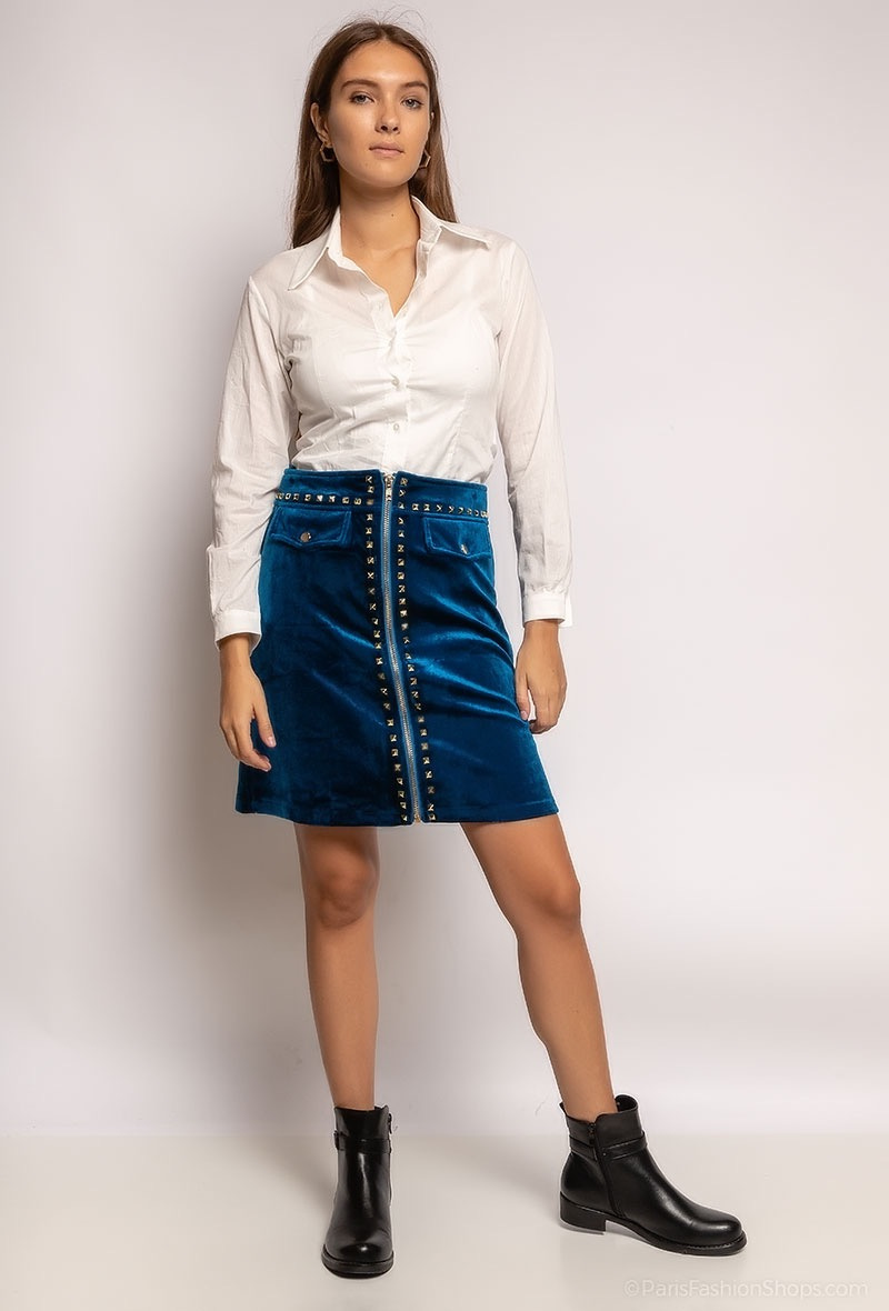 Grossiste ABELLA - Jupe en velours avec zip et clous