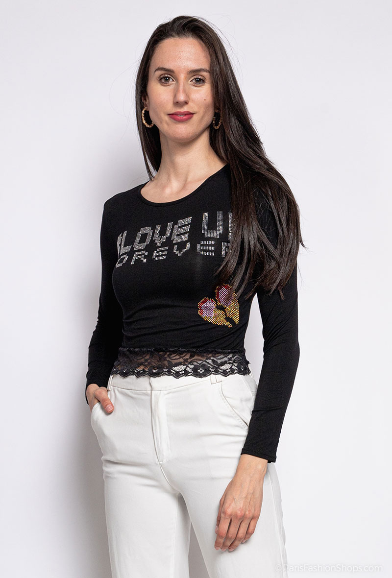 Mayorista ABELLA - Camiseta LOVE YOU with strass