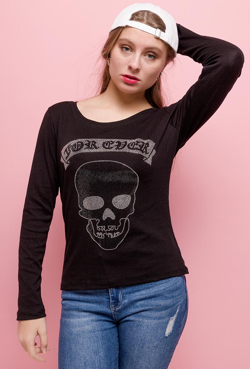 Grossiste ABELLA - T-shirt tête de mort en strass