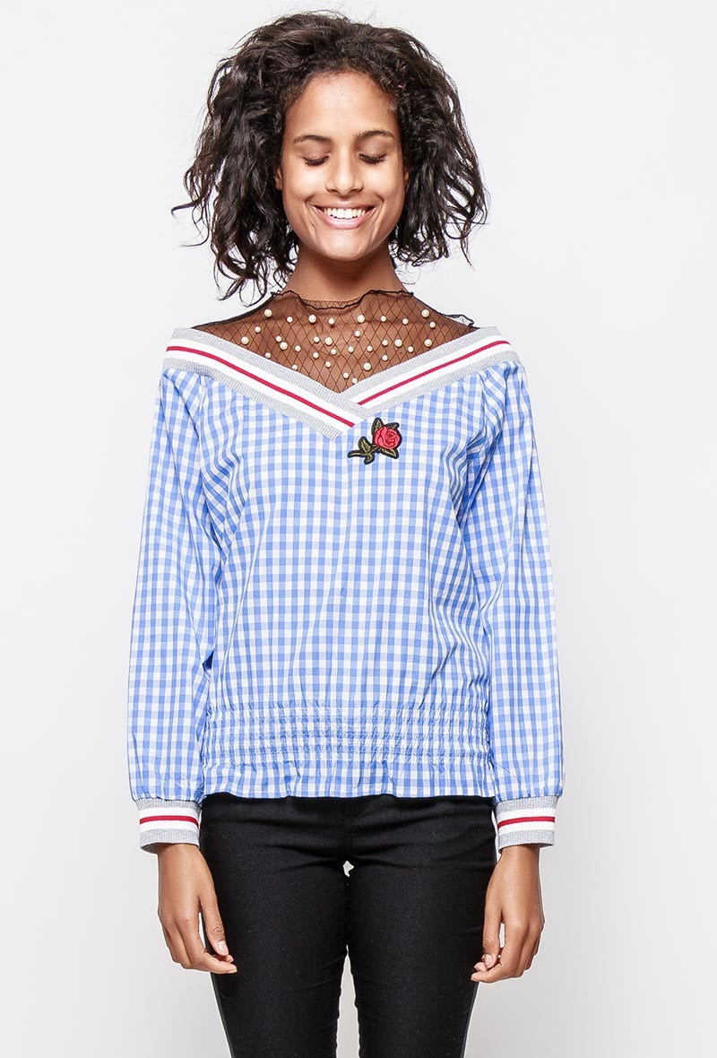 Mayorista ABELLA - Top de vichy con flor bordada