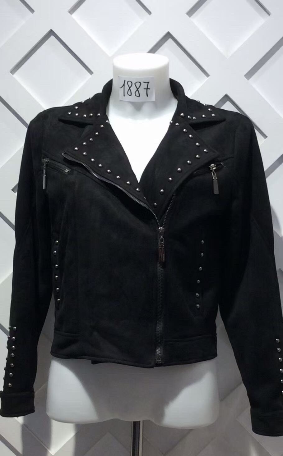 Mayorista ABELLA - Chaqueta biker efecto ante con cremalleras y tachuelas