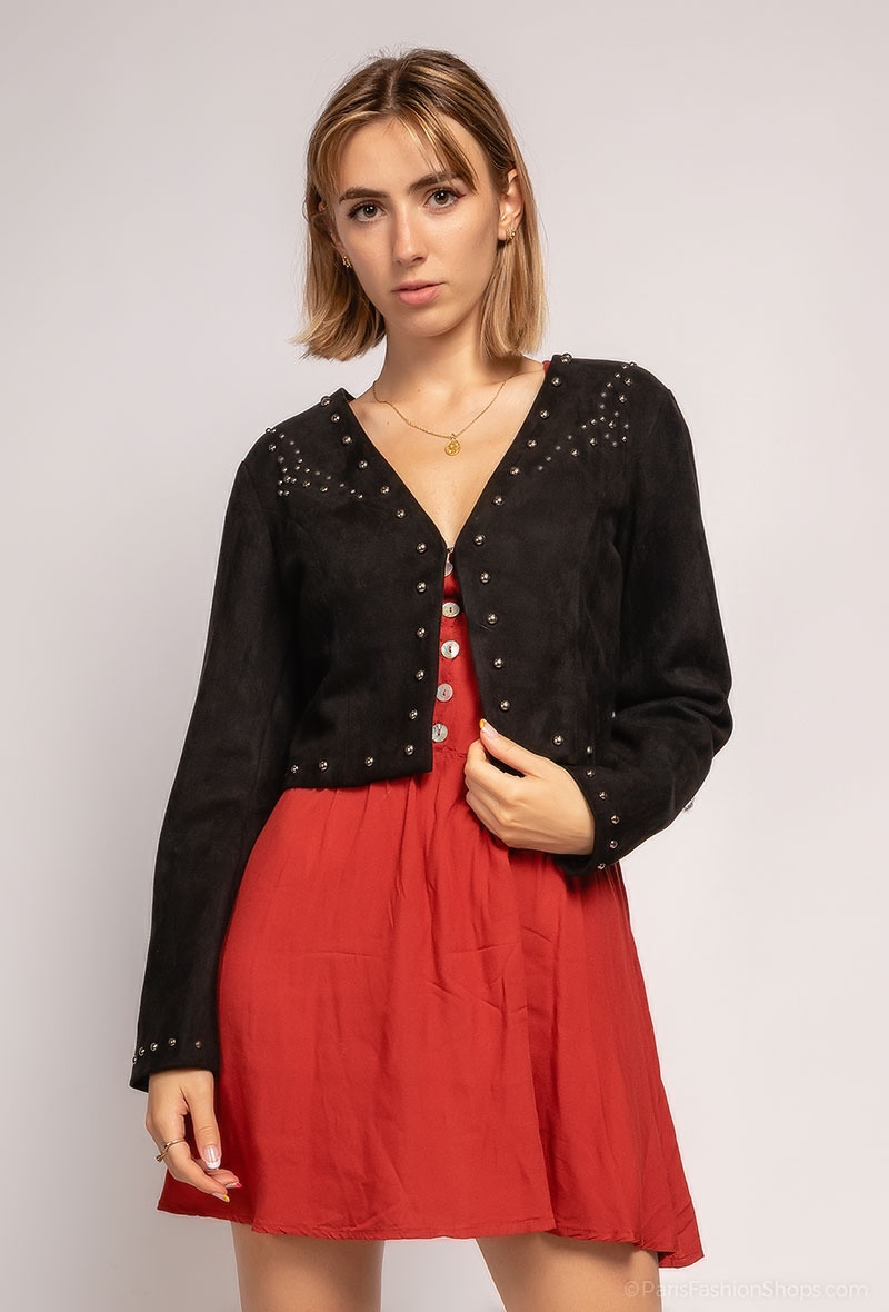 Mayorista ABELLA - Chaqueta de terciopelo con zíper y tachuelas