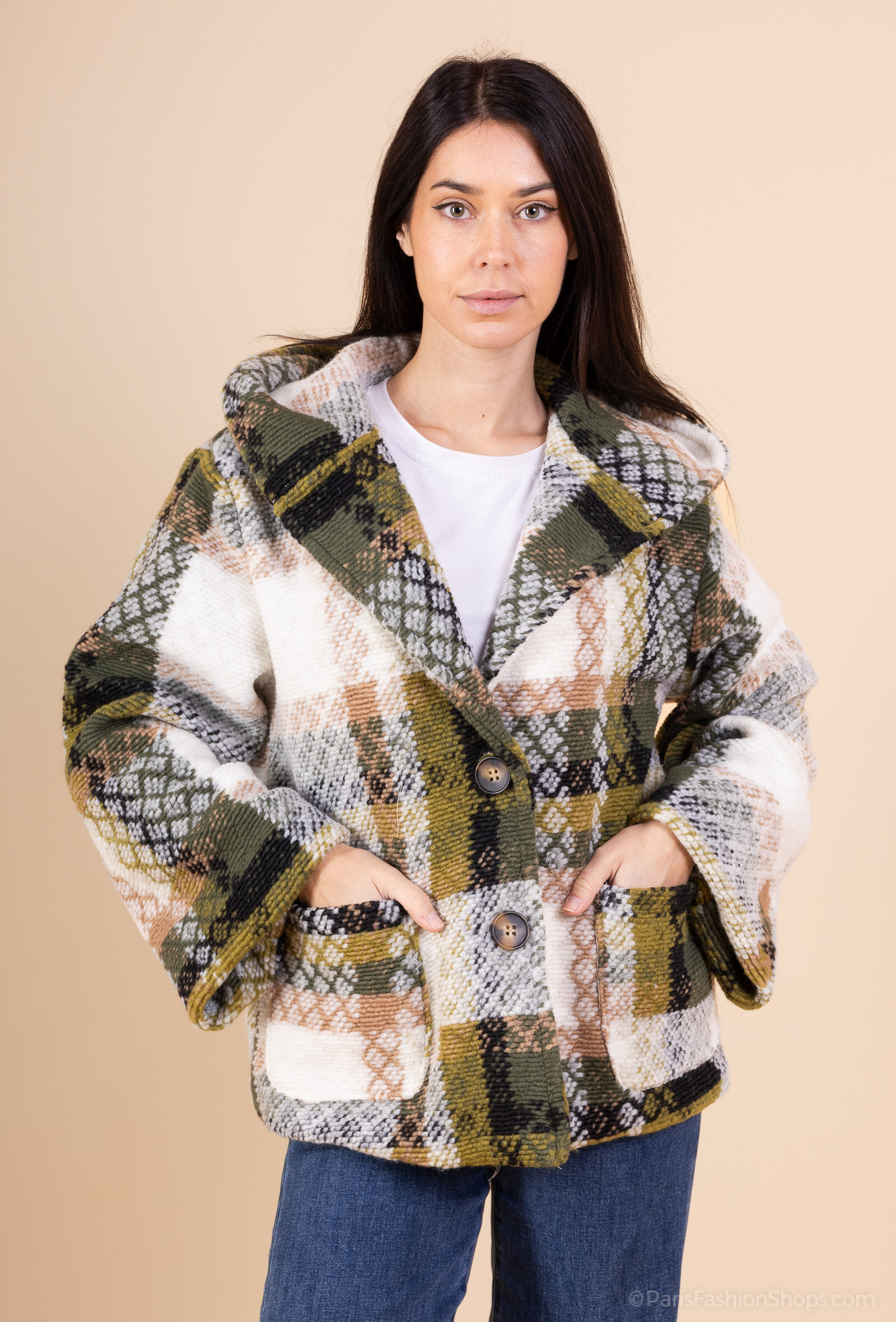 Großhändler AC BELLE - Kurzer Wollmantel mit Kapuze
