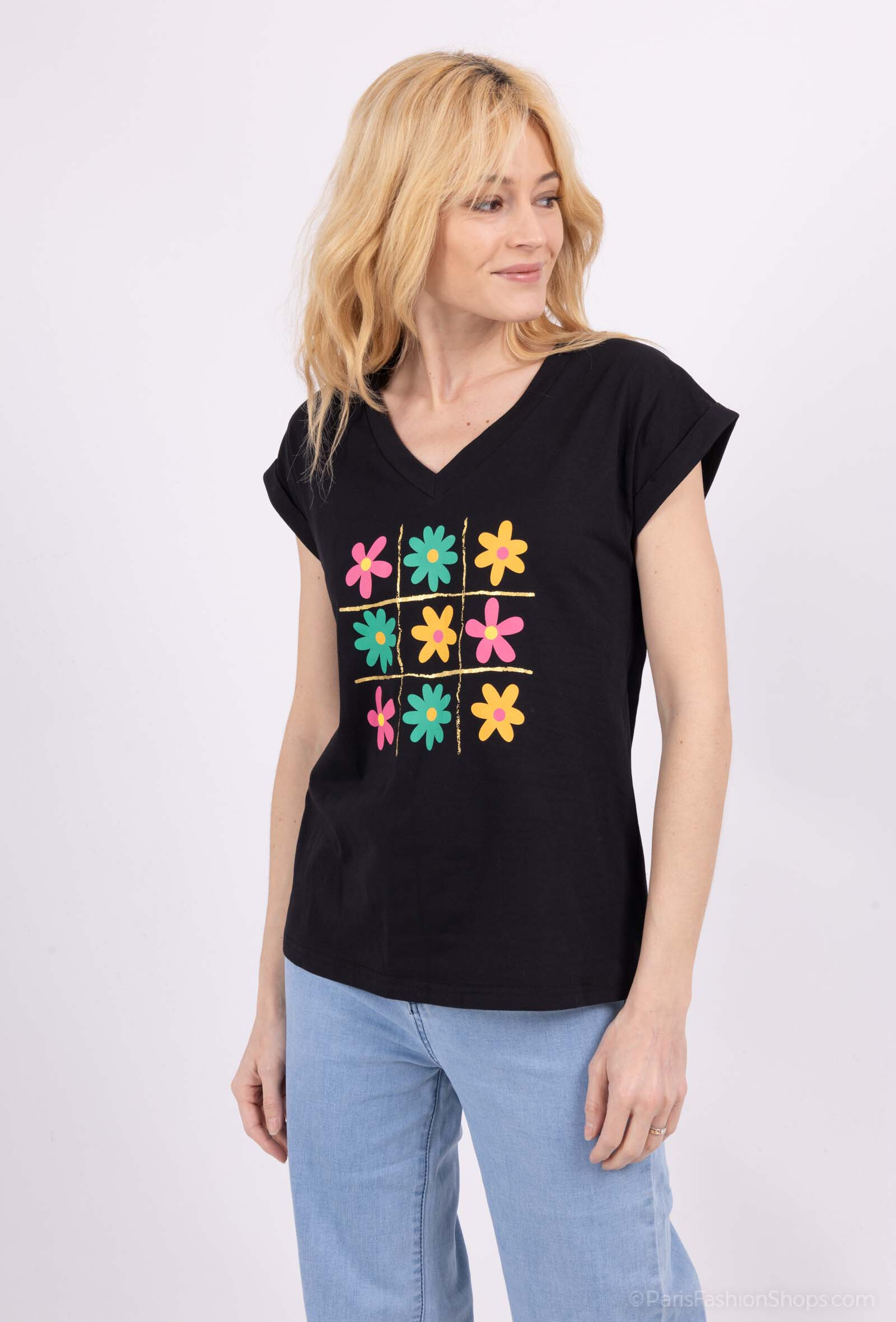 Wholesaler AC BELLE - Floral tic-tac-toe t-shirt
