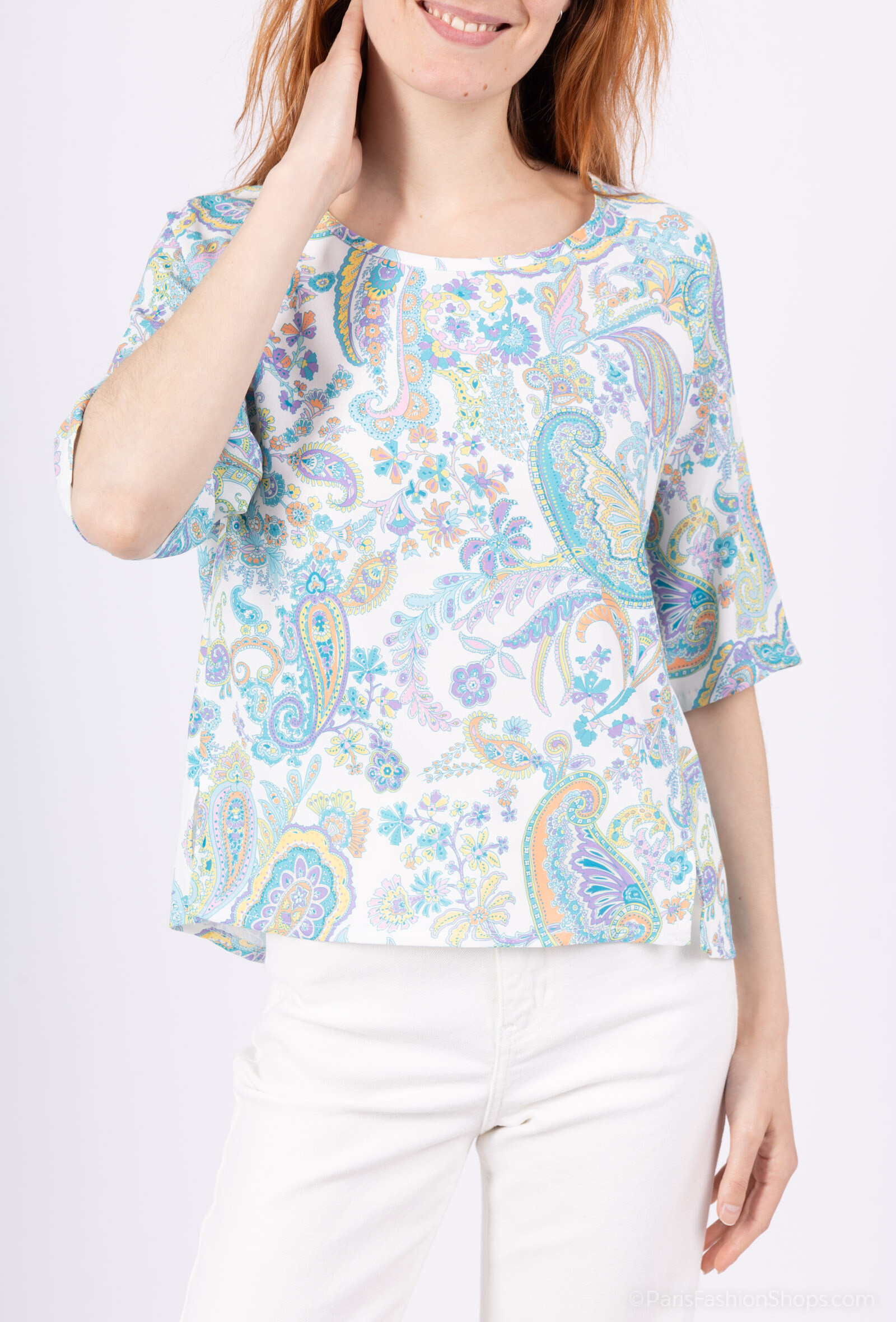 Grossiste AC BELLE - Top manches courtes - fleur de cachemire
