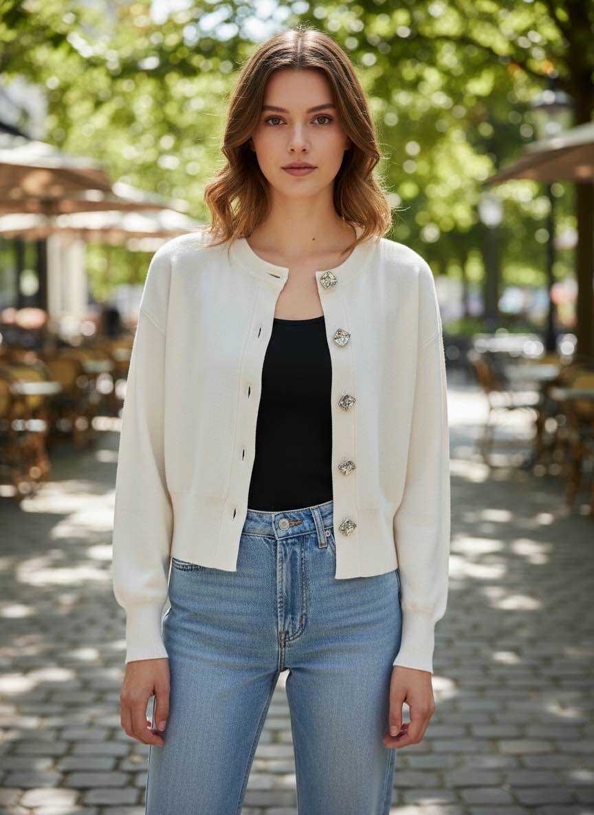 Grossiste ACACIA - Gilet boutons forme losange spirale