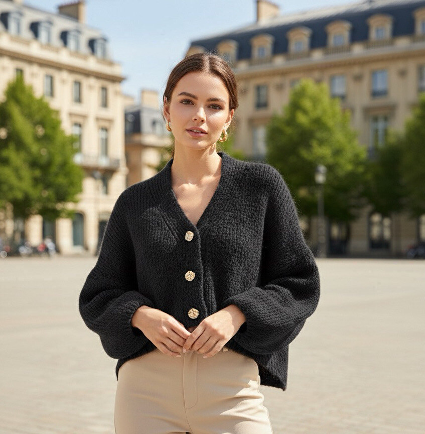 Grossiste ACACIA - Cardigan large bouton écrasé