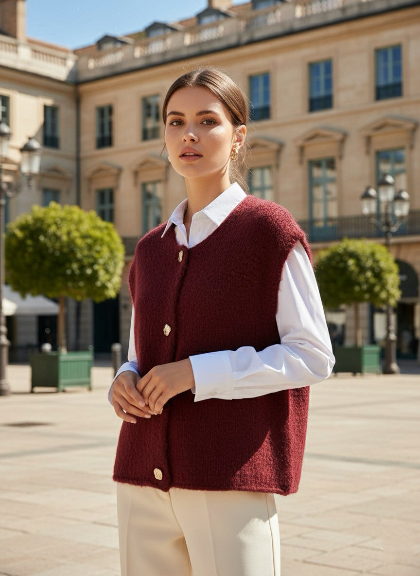 Grossiste ACACIA - Cardigan large sans manche bouton écrasé