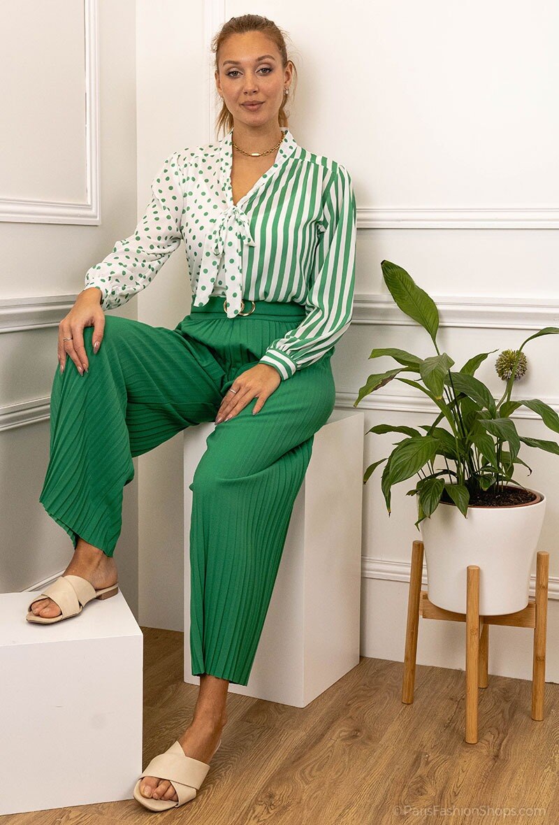 Wholesaler ADELINE - high waist pleated wide leg pants.