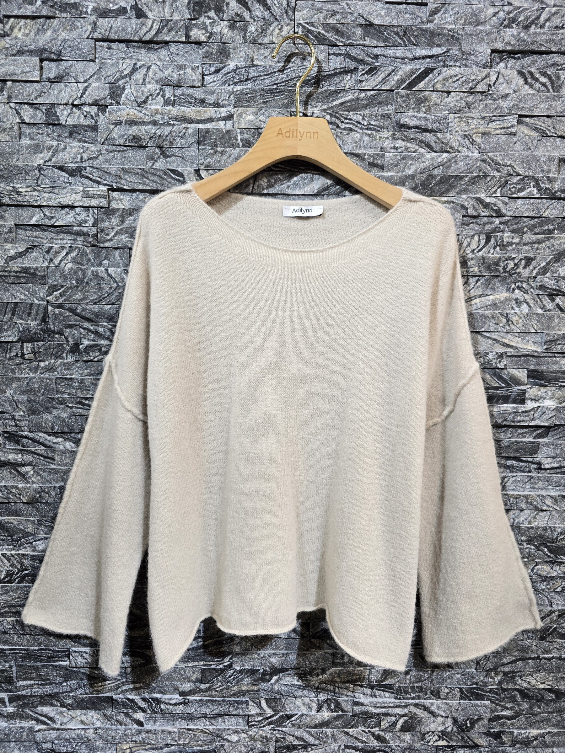 Großhändler Adilynn - Weicher Mesh -Pullover, runder Hals, ausgestellte lange Ärmel