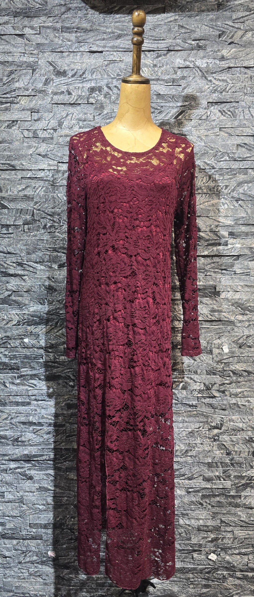Großhändler Adilynn - Maxi-Spitzenkleid, Schlitz vorne, inklusive abnehmbarem Slip