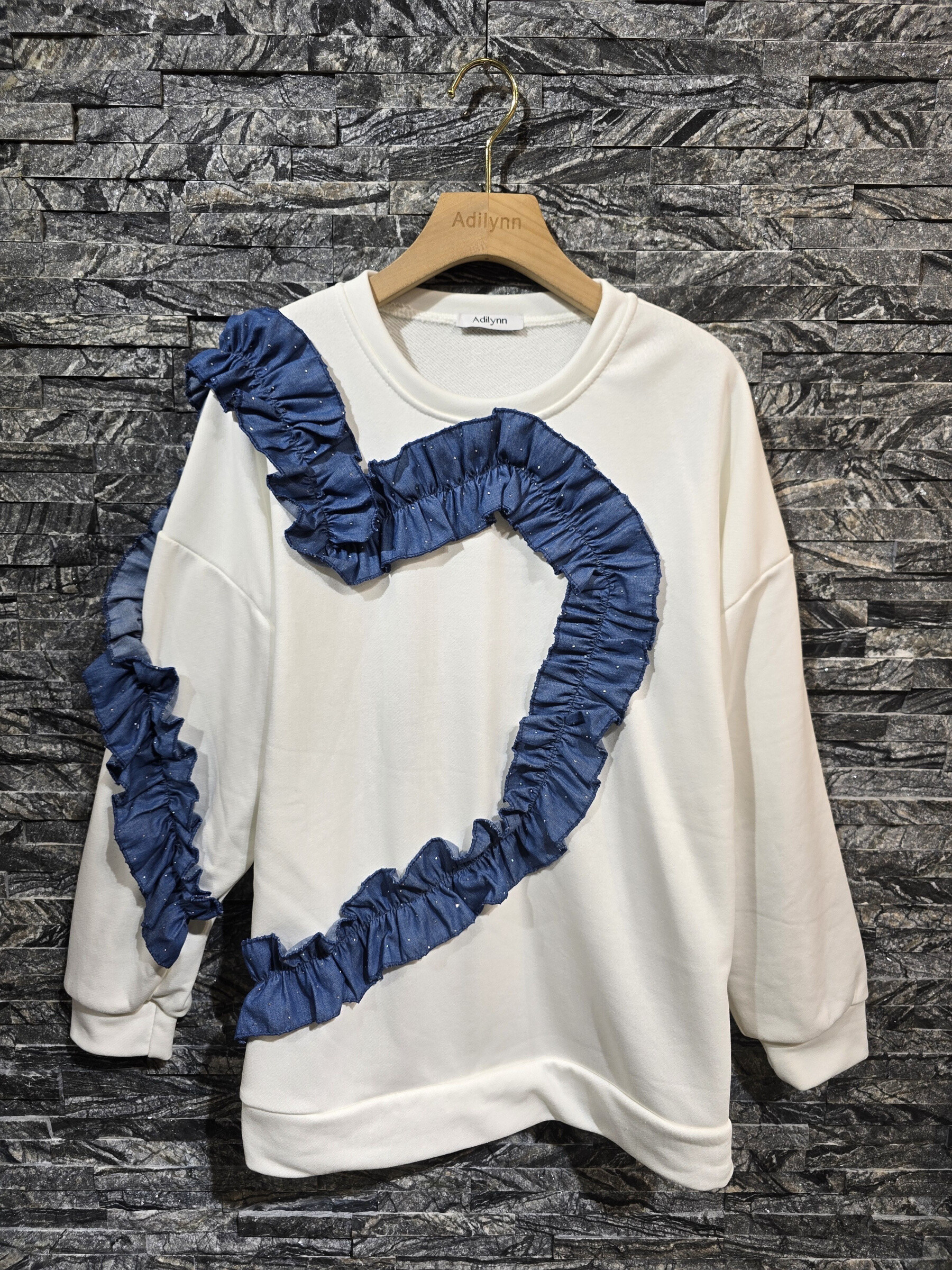 Grossiste Adilynn - Sweat avec volants coeur et strass, col rond, manches longues