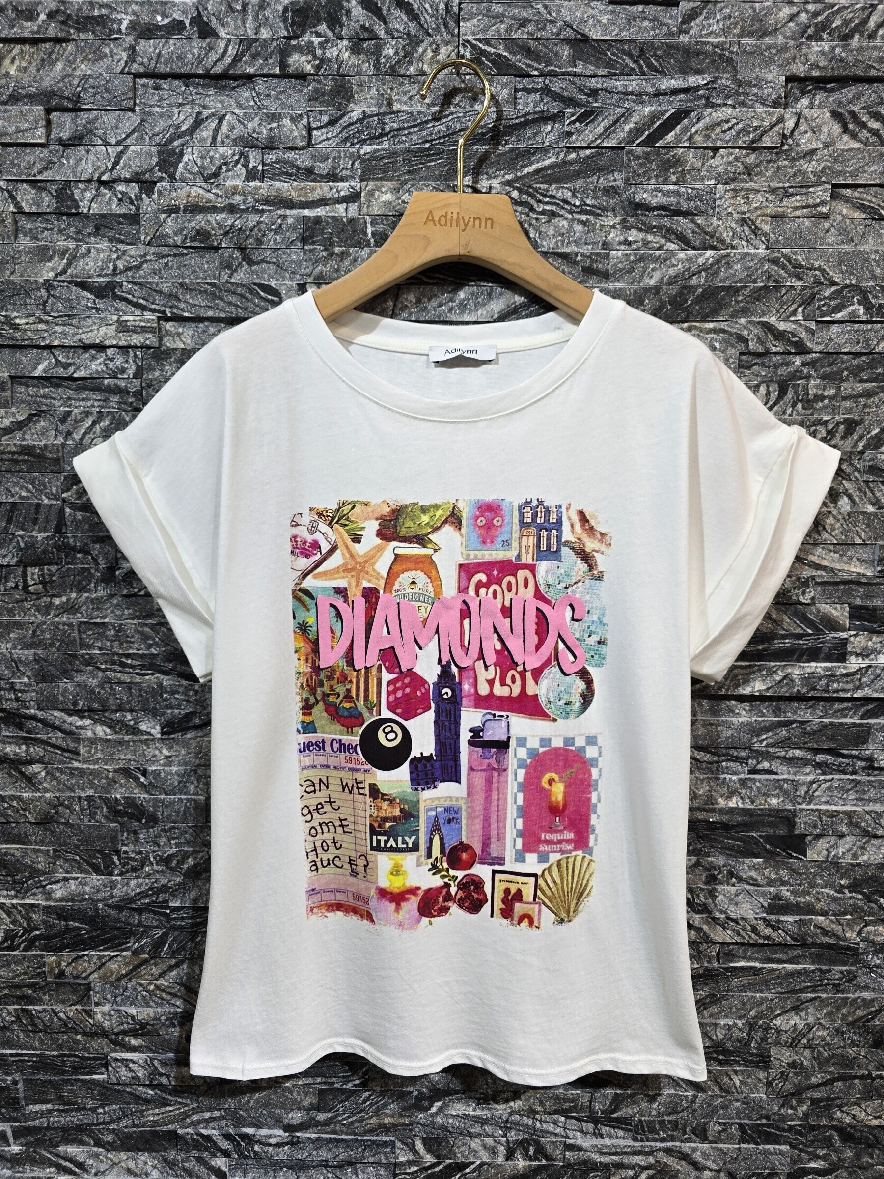 Wholesaler Adilynn - Cotton t-shirt, "diamonds" printed in relief, short sleeves with reverse