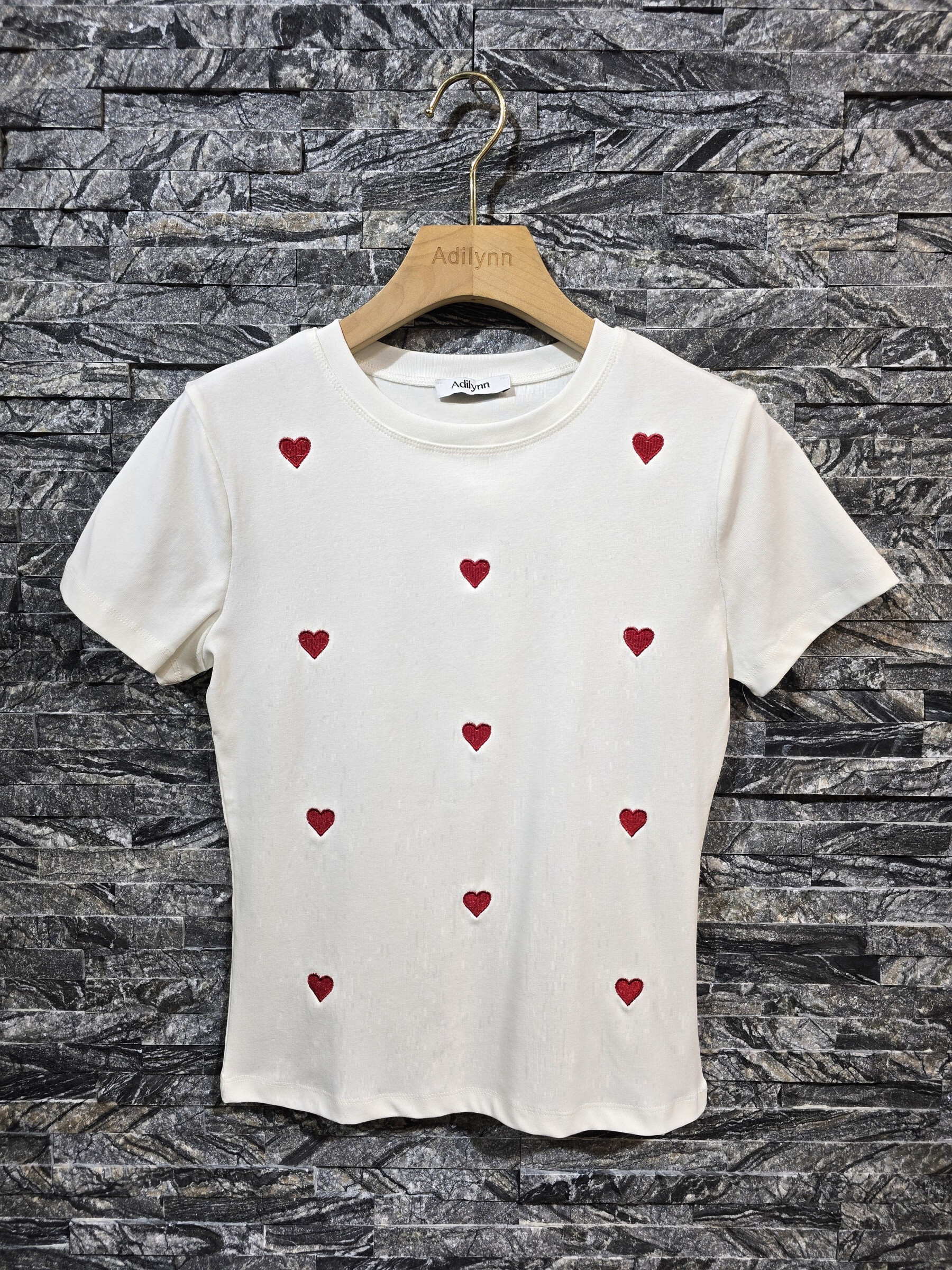 Großhändler Adilynn - Kurzarm-T-Shirts mit Herzen, runder Hals