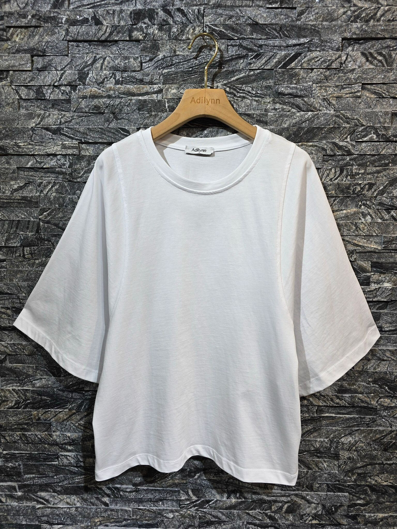 Wholesaler Adilynn - Plain cotton T-shirt, round neck, wide 3/4 sleeves