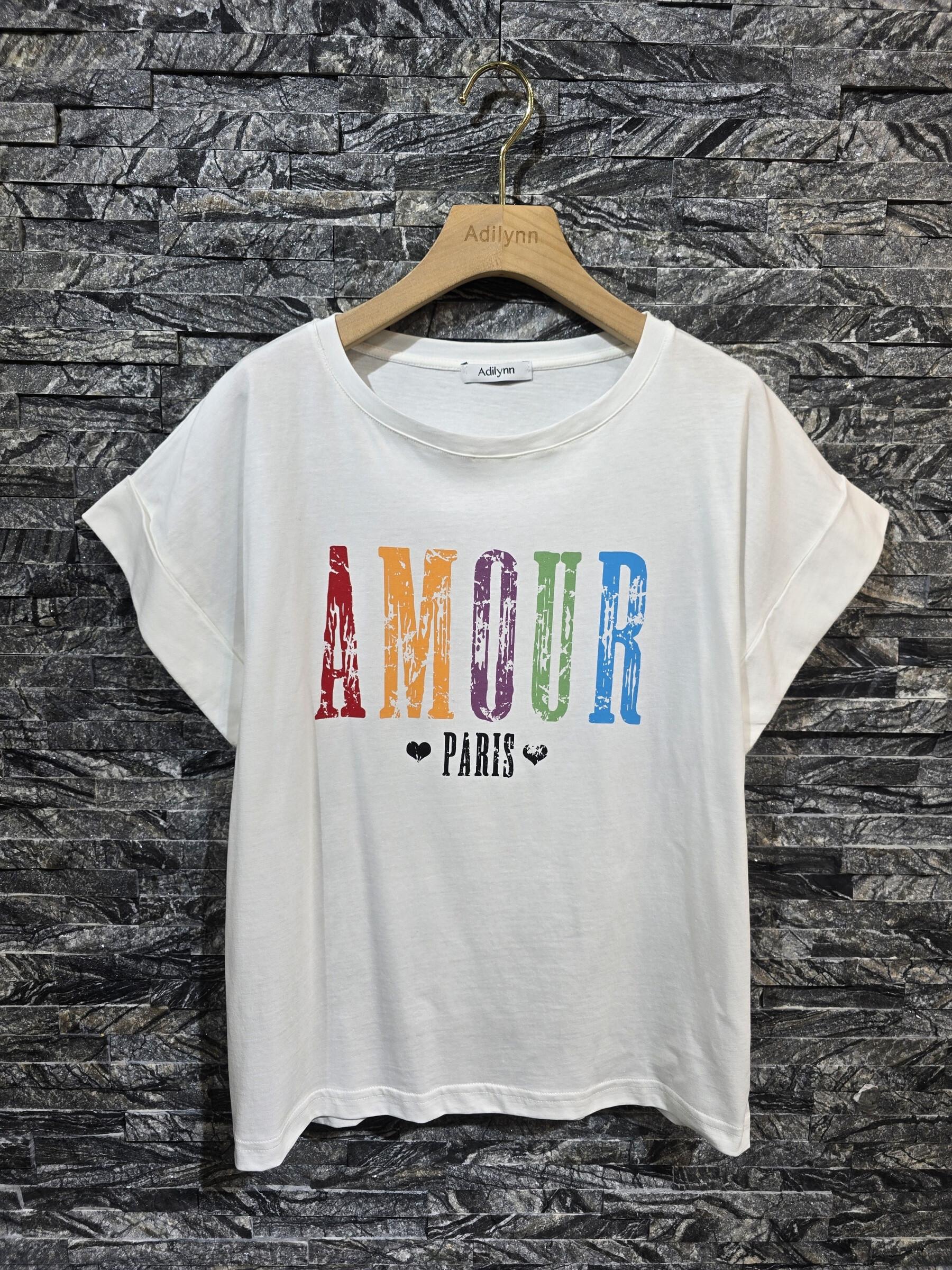 Großhändler Adilynn - "Love Paris" gedrucktes T-Shirt, runden Hals, kurze runde Ärmel