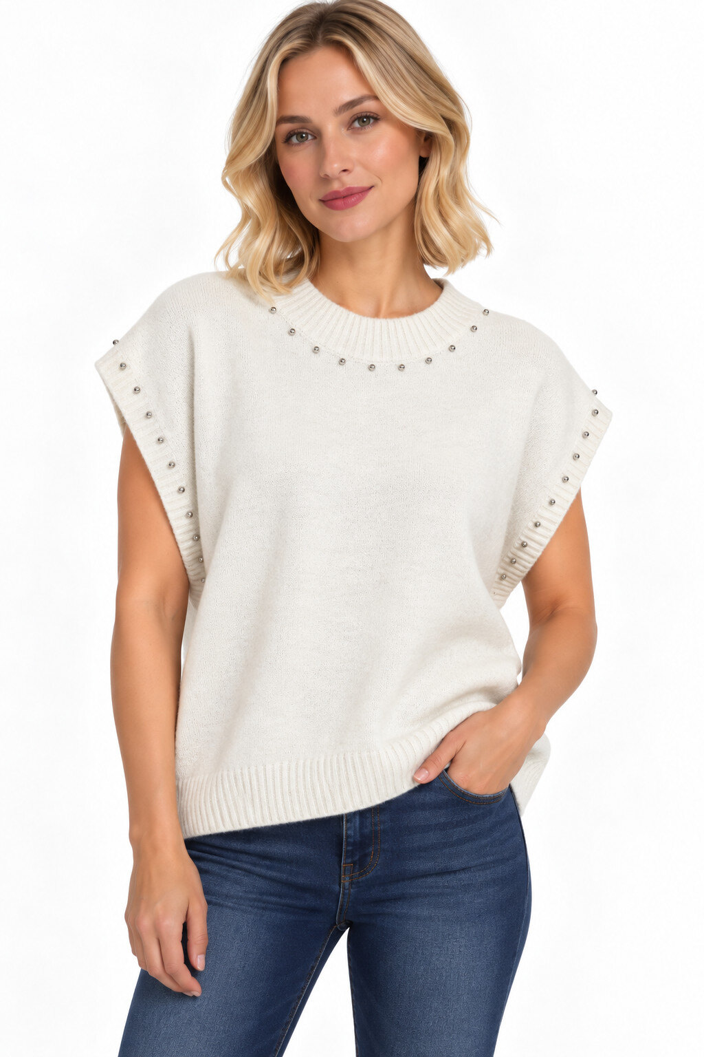 Großhändler Audrey - Ärmelloser Damenpullover mit Nieten