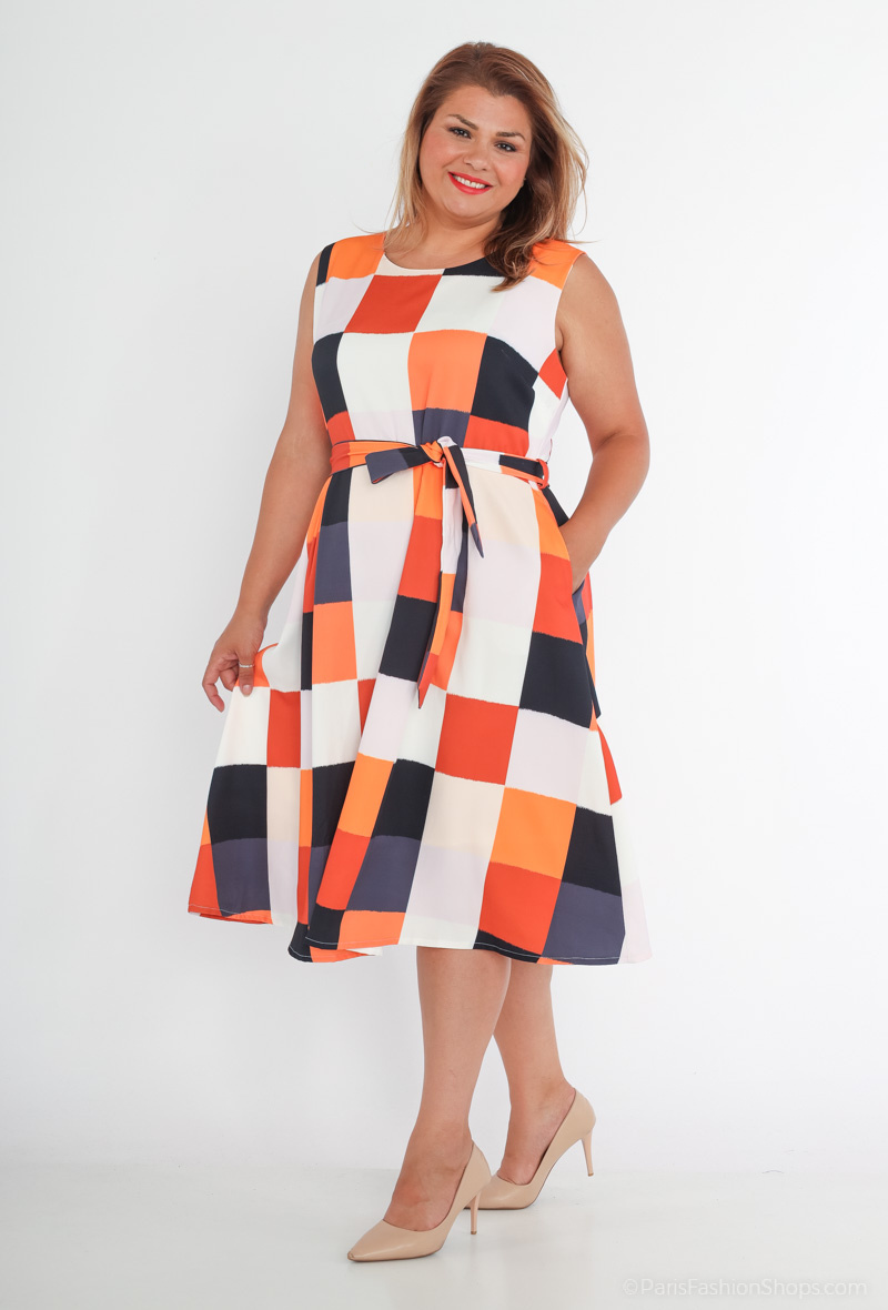 Wholesaler Afinity - Plus Size Printed Skater Dress
