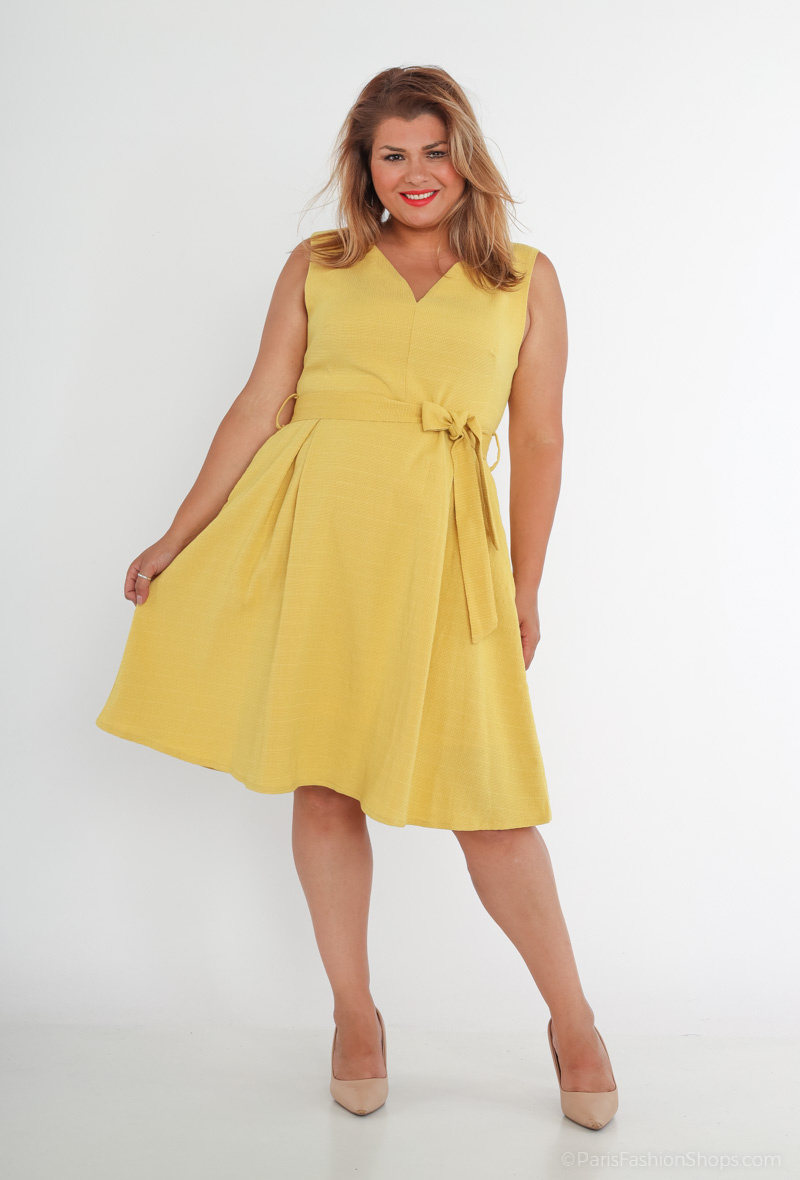 Wholesaler Afinity - Plus Size Plain Sequin Skater Dress