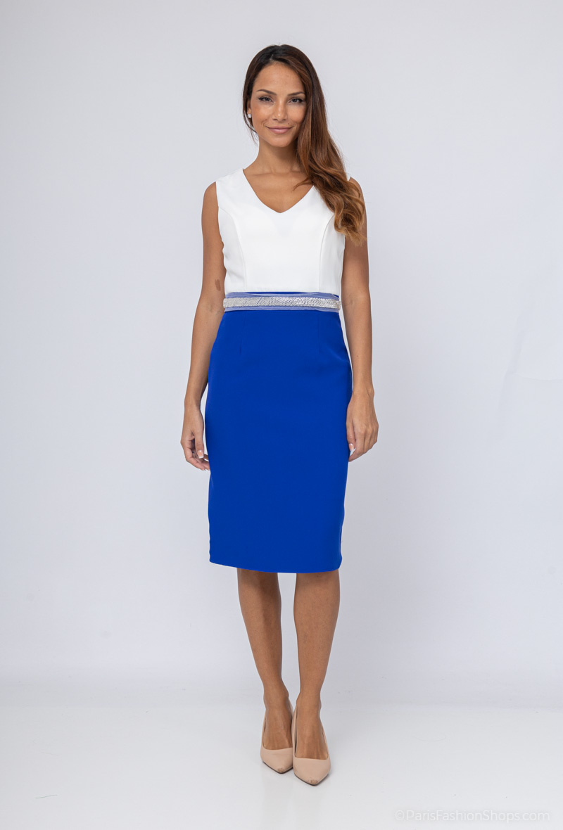 Wholesaler Afinity - Plain bi-color straight cocktail dress
