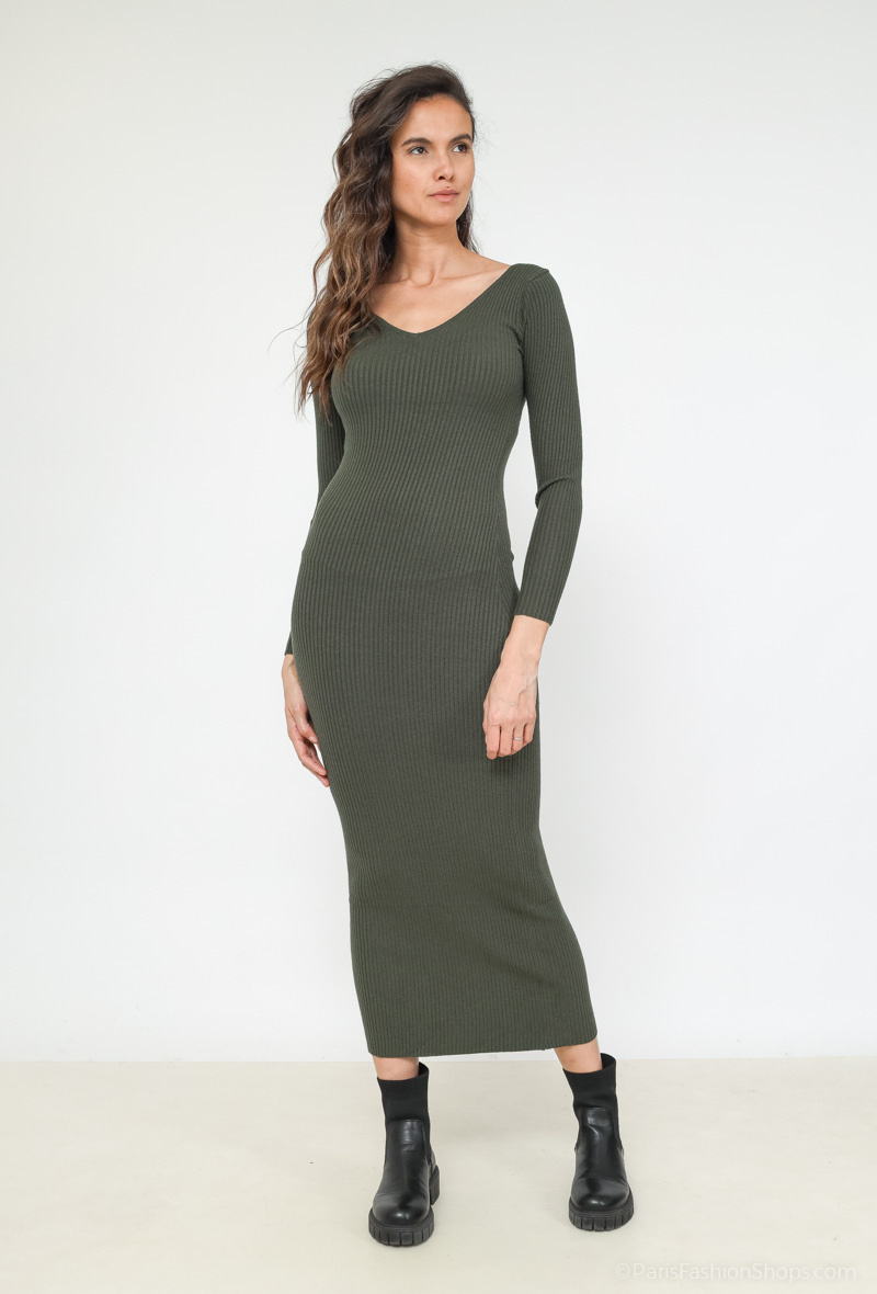 Mayorista AISABELLE - Vestido largo ajustado con cuello redondo en la parte delantera y trasera